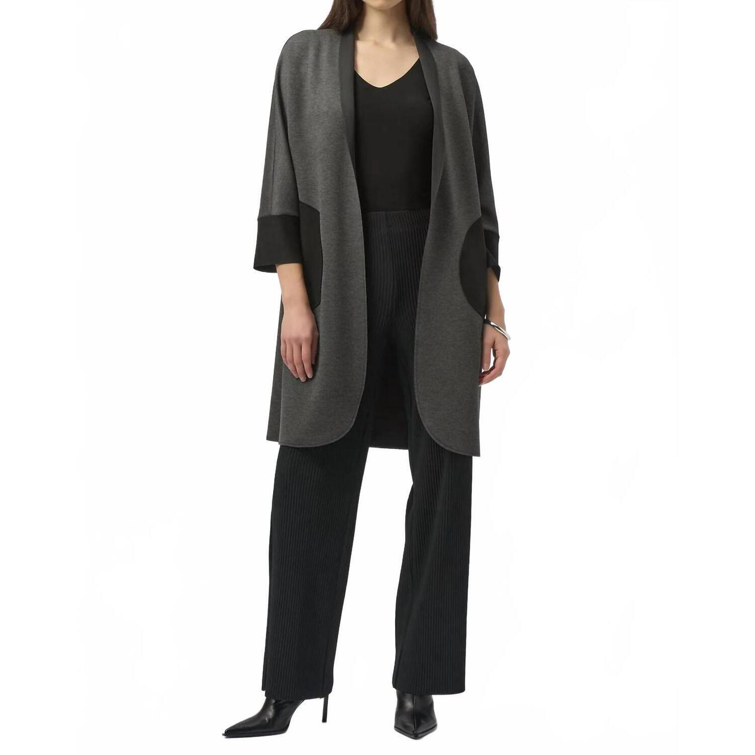 New Joseph Ribkoff Open Front Long Sleeve Cover Up In Grey Melange/Black